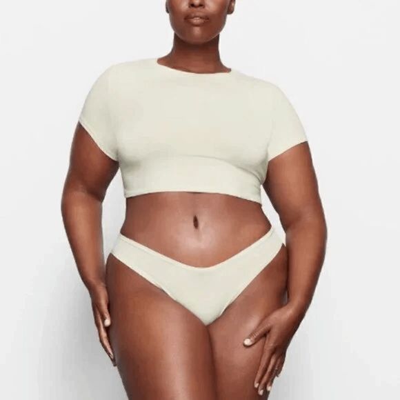 SKIMS Cotton Jersey Cropped Short Sleeve T-Shirt, Bone 3X NWT - Picture 5 of 6